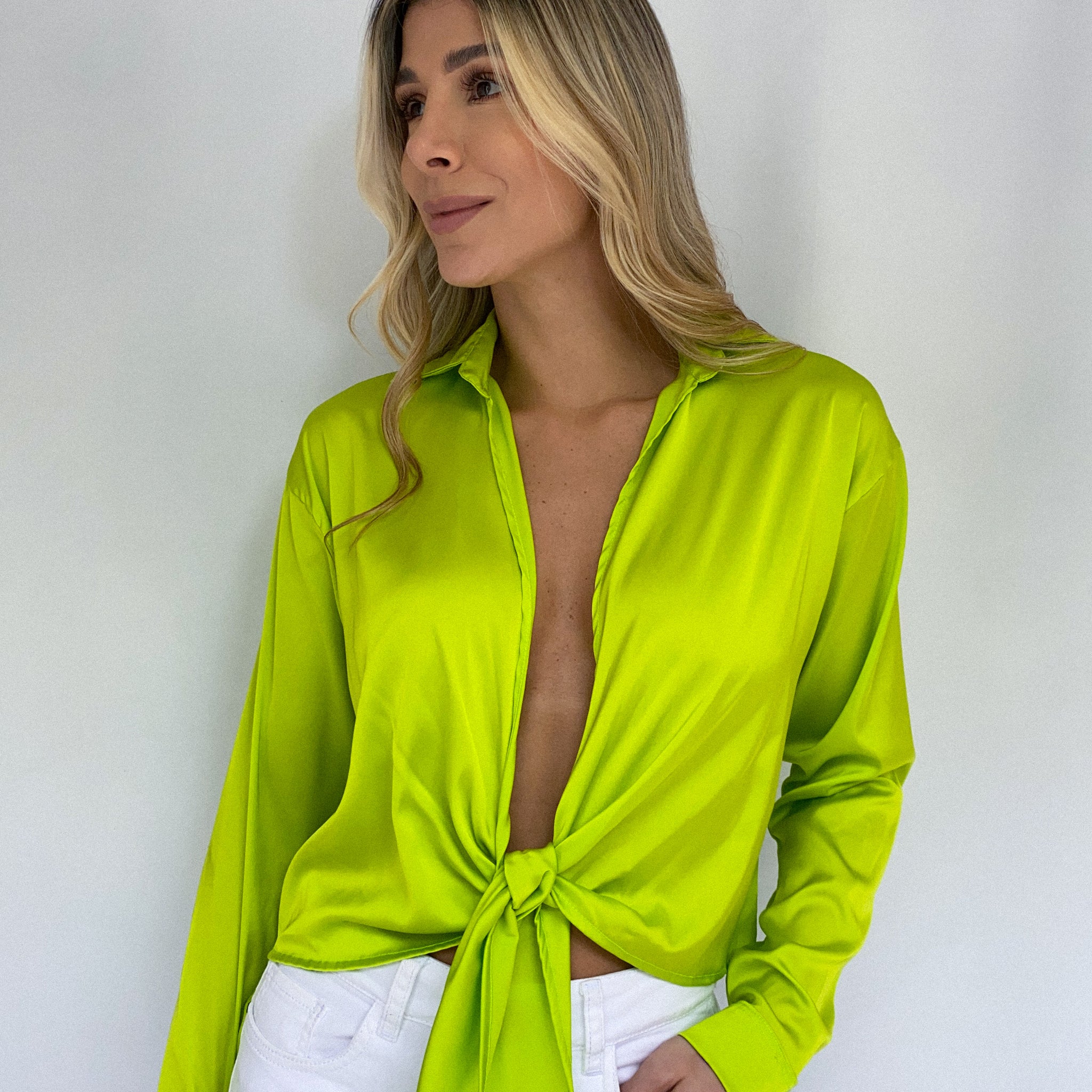 Blusa Manga Larga Satin Amarrar