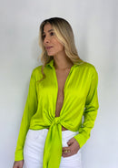 Blusa Manga Larga Satin Amarrar