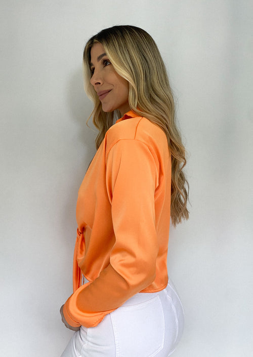 Blusa Manga Larga Satin Amarrar