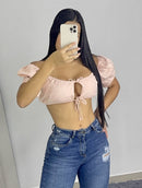 Blusa Corta Manga Corta Resorte Amarrar