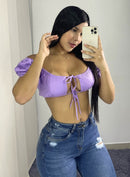 Blusa Corta Manga Corta Resorte Amarrar
