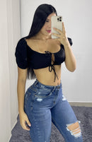 Blusa Corta Manga Corta Resorte Amarrar