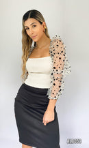 Blusa Manga Larga Resorte Organza Bolas