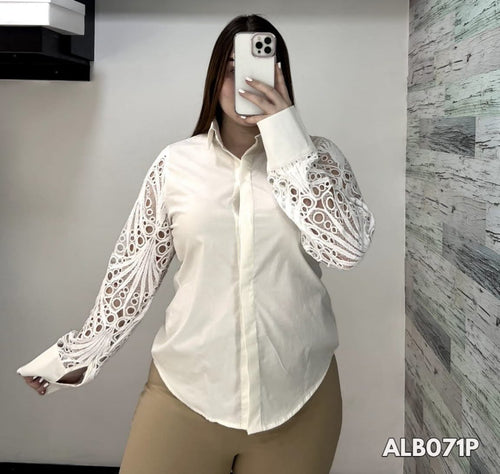 Blusa Popelina Manga Larga Talla Plus