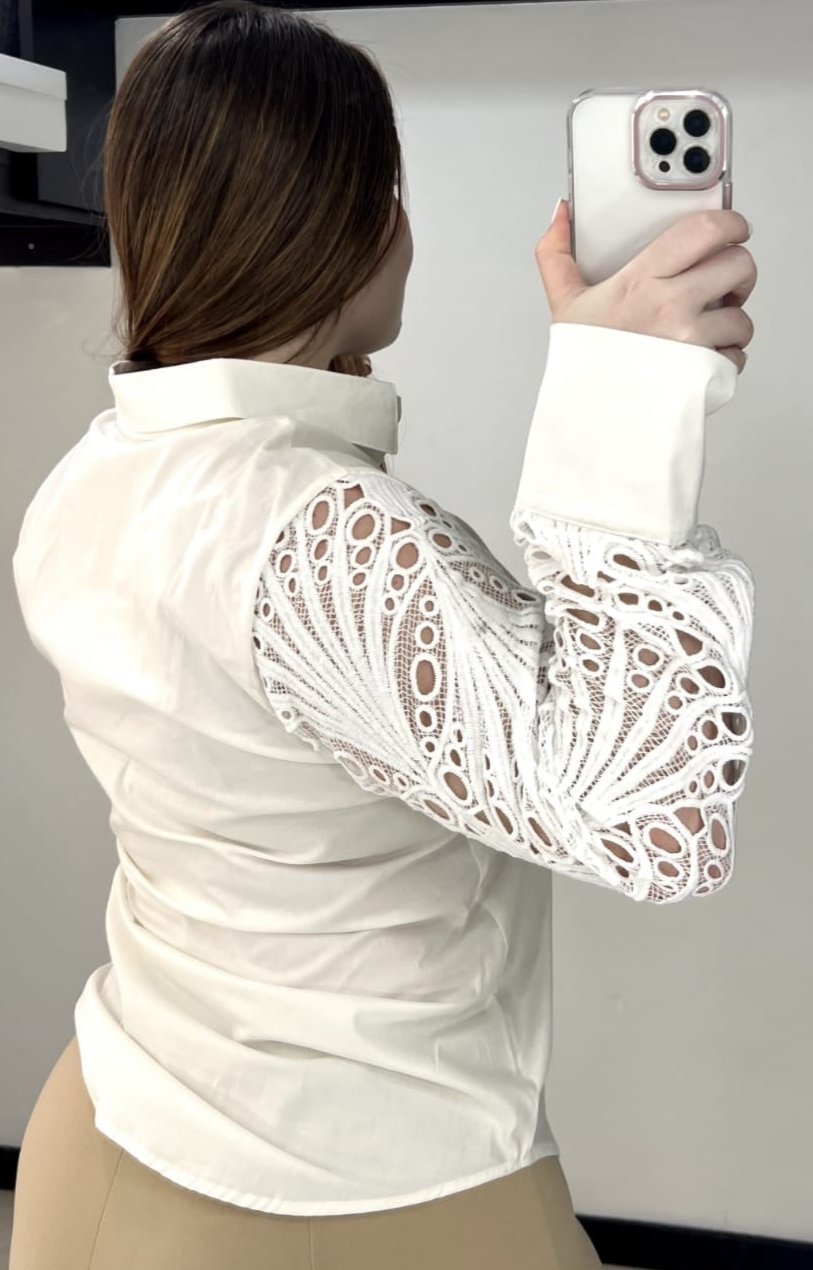 Camisera Popelina Manga Larga Encaje
