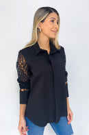 Camisera Popelina Manga Larga Encaje