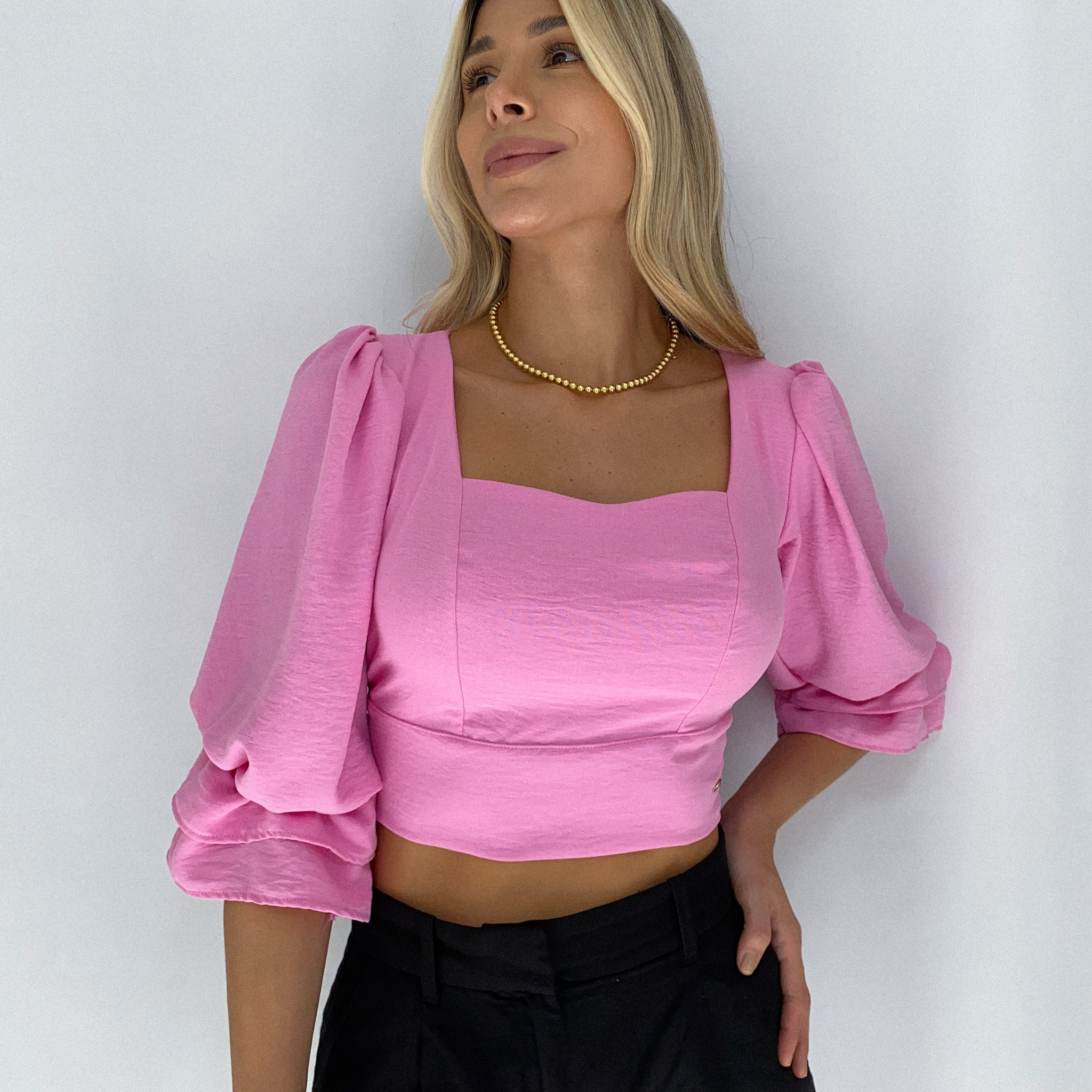 Blusa Manga 3/4 Bombacha Amarrar Atras