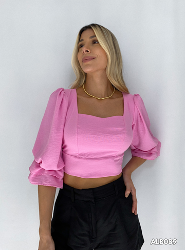 Blusa Manga 3/4 Bombacha Amarrar Atras