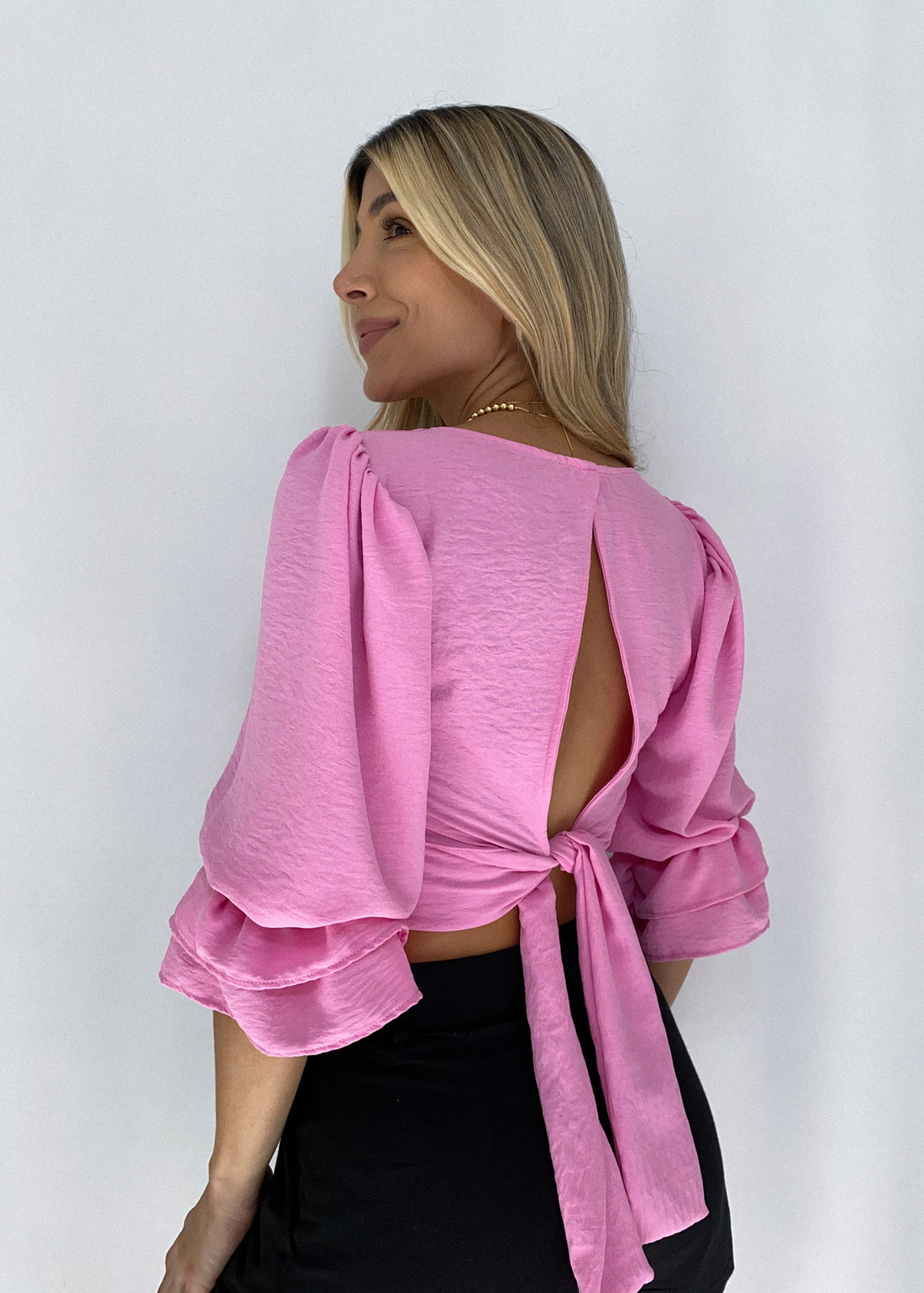 Blusa Manga 3/4 Bombacha Amarrar Atras
