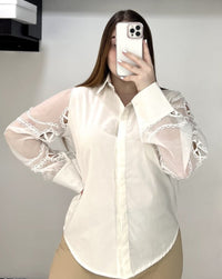 Camisera Popelina Manga Larga Encaje