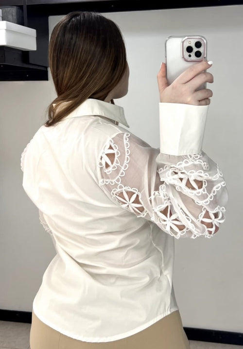 Camisera Popelina Manga Larga Encaje