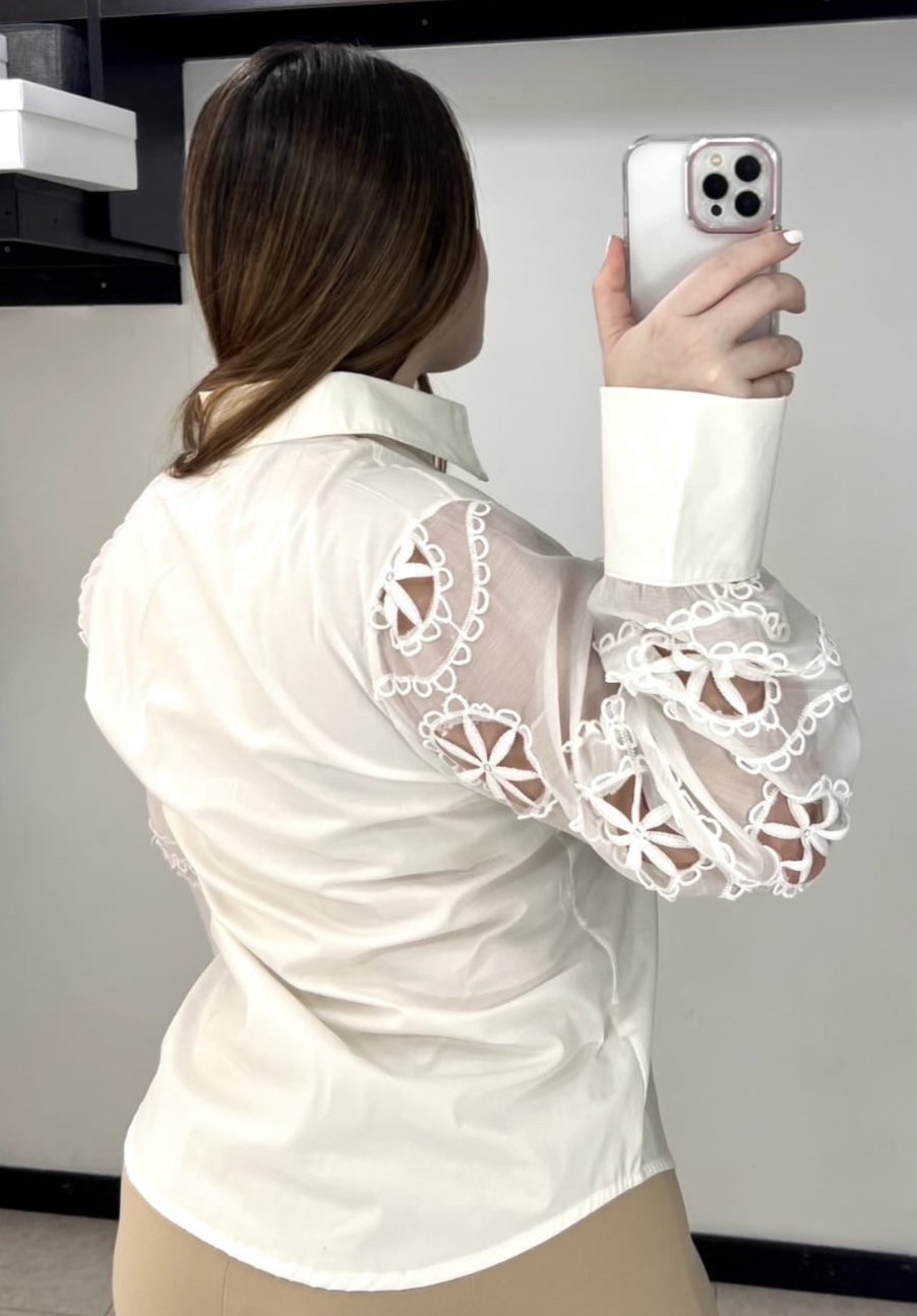 Camisera Popelina Manga Larga Encaje