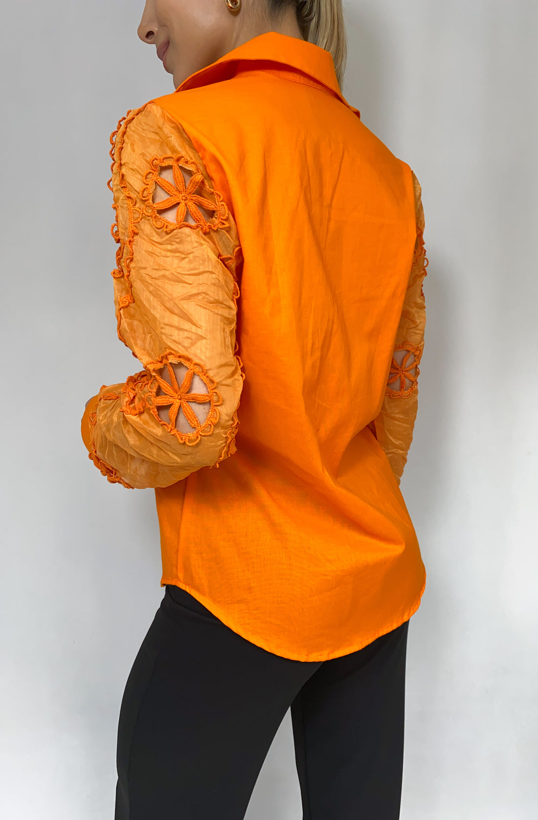 Camisera Popelina Manga Larga Encaje Floral