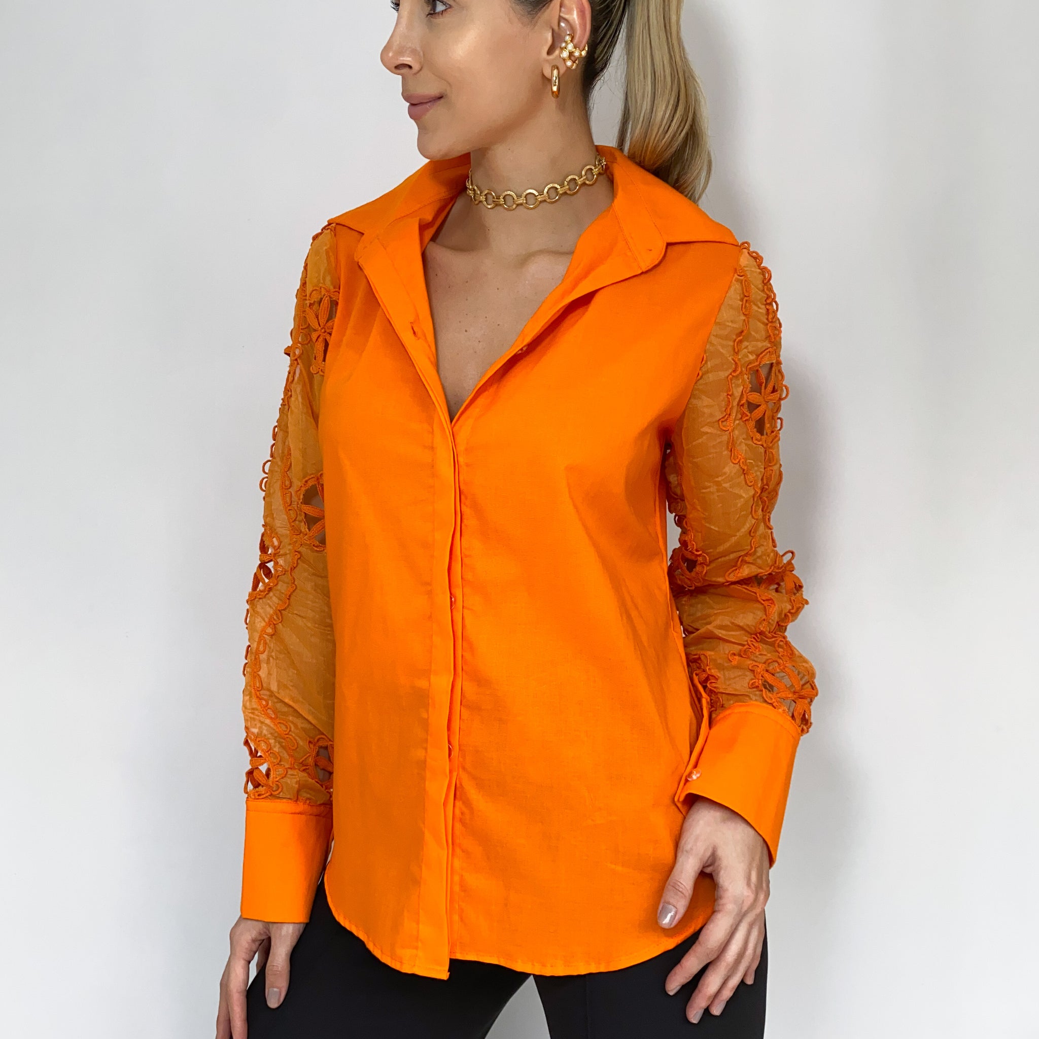 Camisera Popelina Manga Larga Encaje Floral