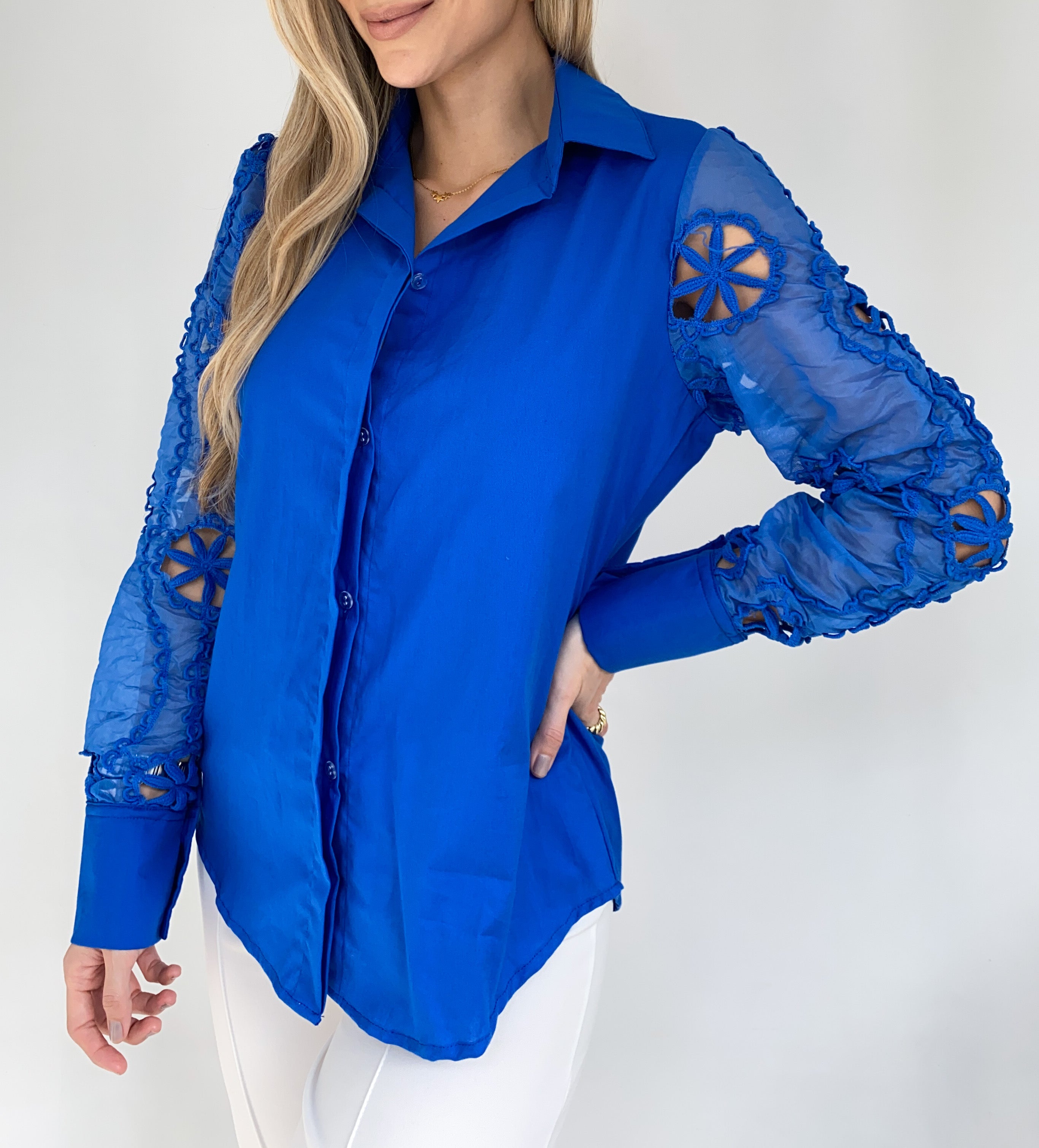Camisera Popelina Manga Larga Encaje