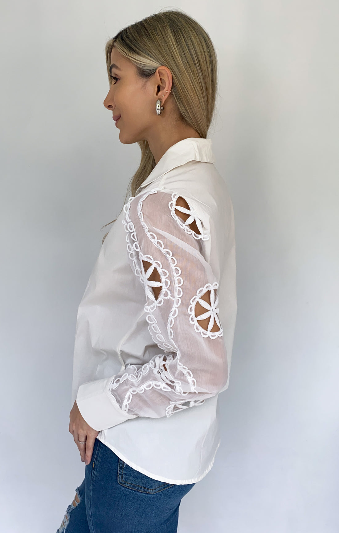 Camisera Popelina Manga Larga Encaje