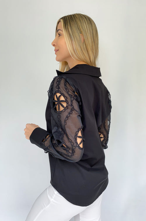 Camisera Popelina Manga Larga Encaje