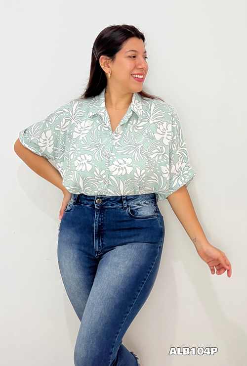 Camisera Manga Corta Estampada Botones