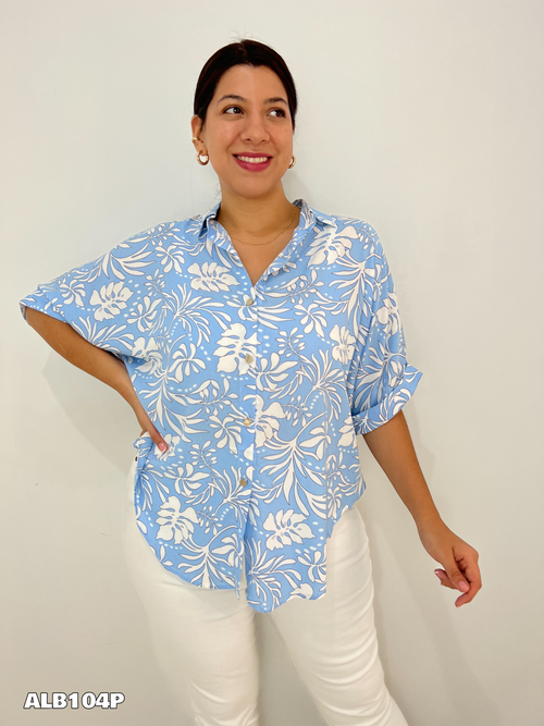 Camisera Manga Corta Estampada Botones
