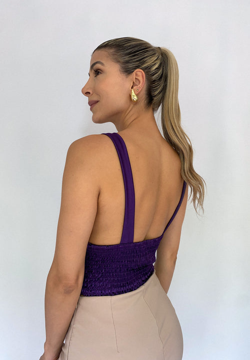 Crop Top Tiras Satinado Enresortado