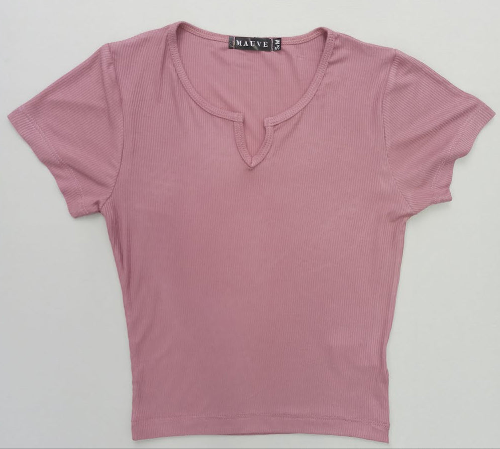 Blusa manga corta cuello v rib