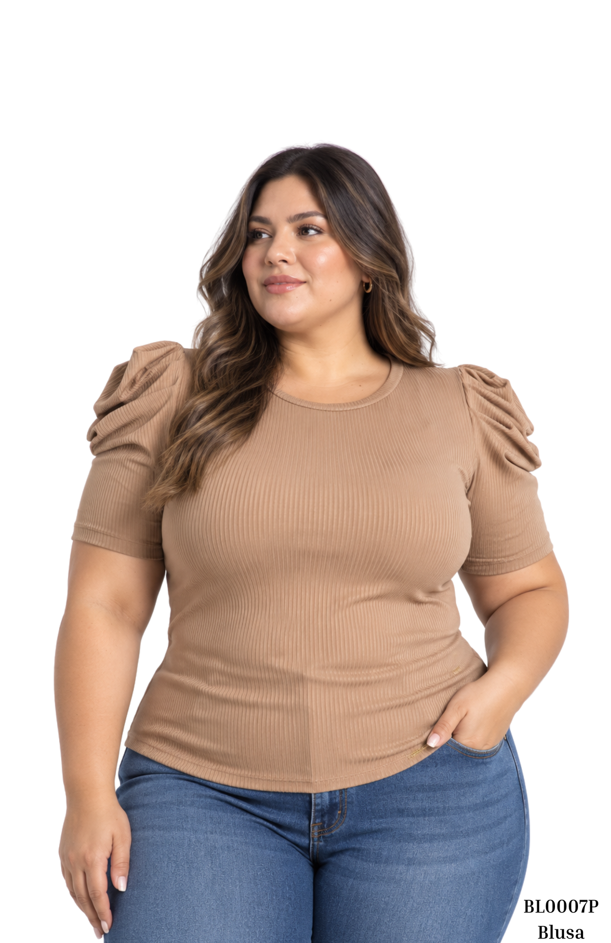 Blusa Rib Manga Corta Globo