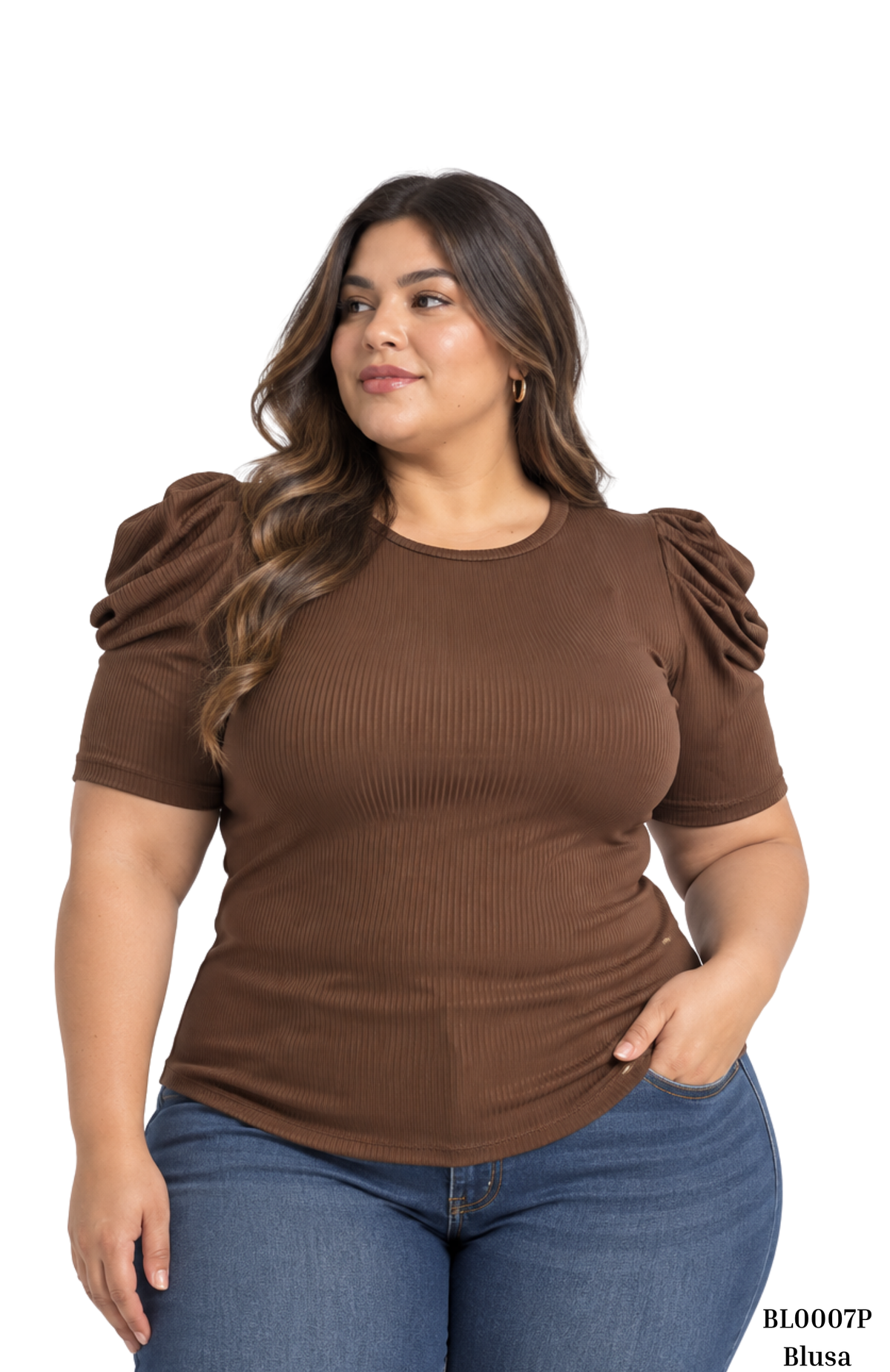 Blusa Rib Manga Corta Globo
