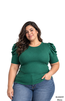 Blusa Rib Manga Corta Globo