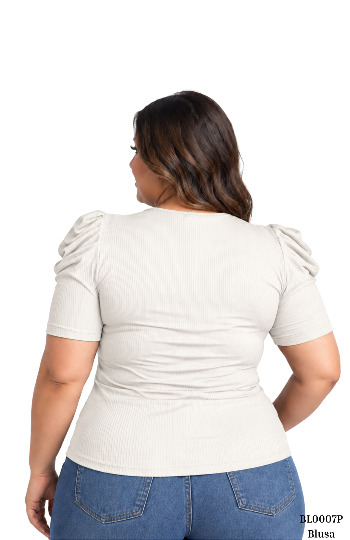 Blusa Rib Manga Corta Globo