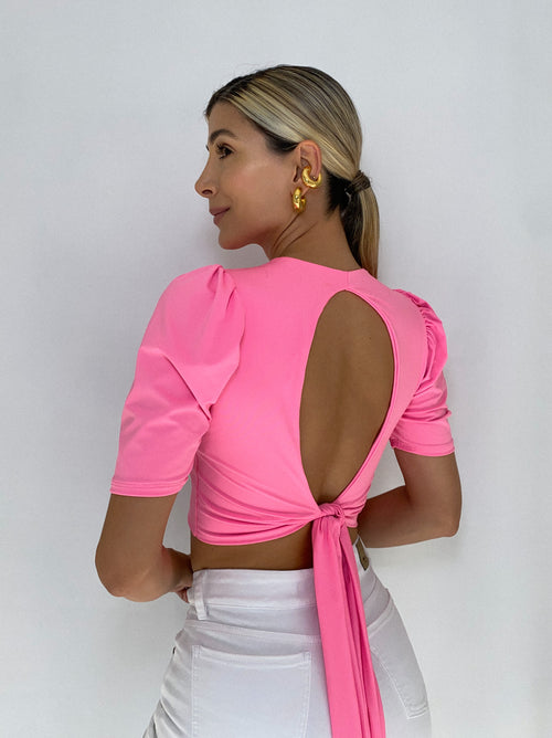 Blusa Manga Corta Escote Espalda Amarra