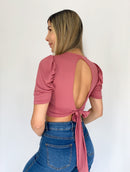 Blusa Manga Corta Escote Espalda Amarra