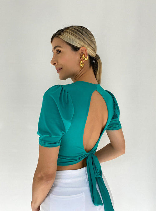 Blusa Manga Corta Escote Espalda Amarra