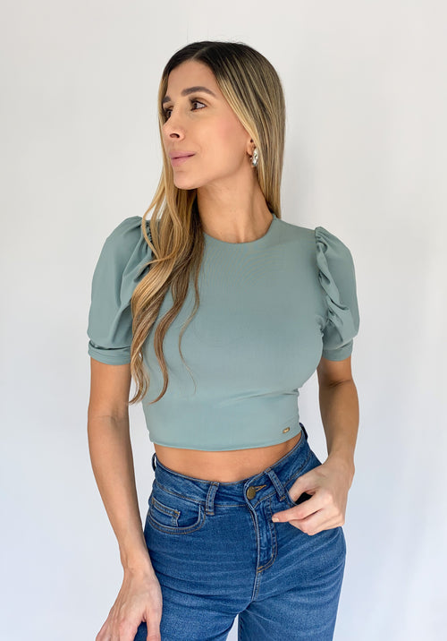 Blusa Manga Corta Escote Espalda Amarra