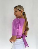 Blusa Manga Corta Escote Espalda Amarra