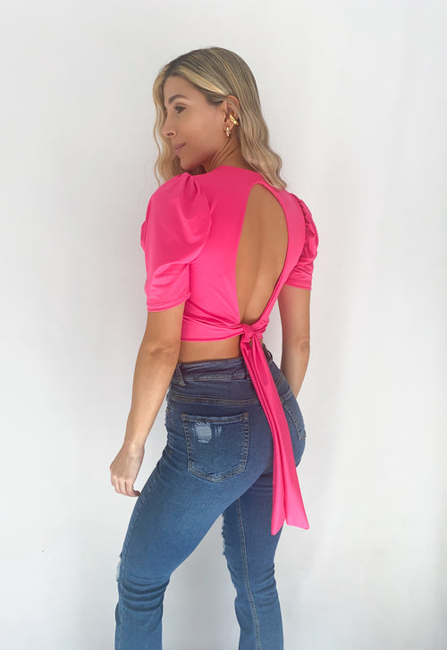 Blusa Manga Corta Escote Espalda Amarra