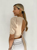 Blusa Manga Corta Escote Espalda Amarra