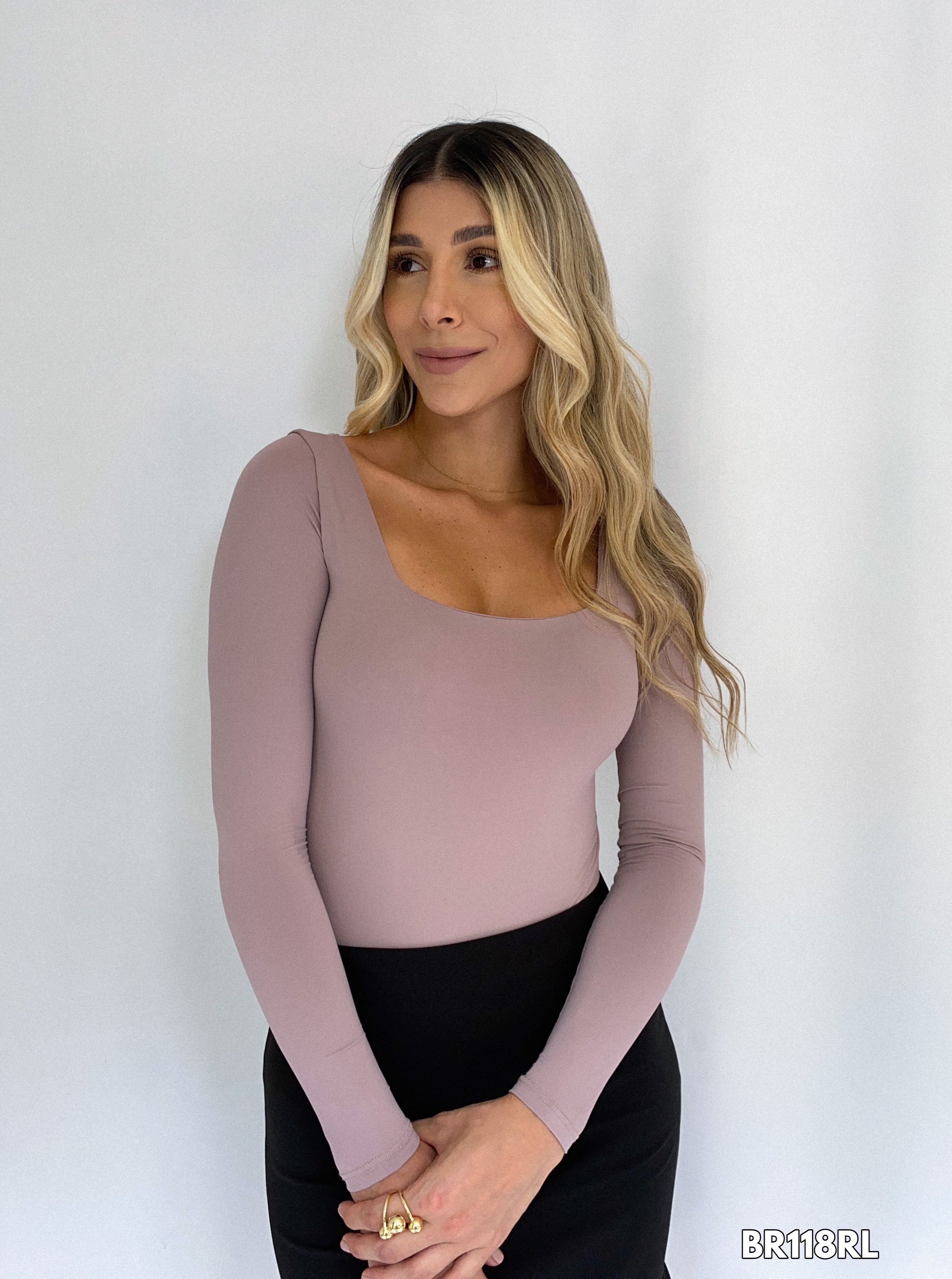 Body Manga Larga Cuello Cuadrado