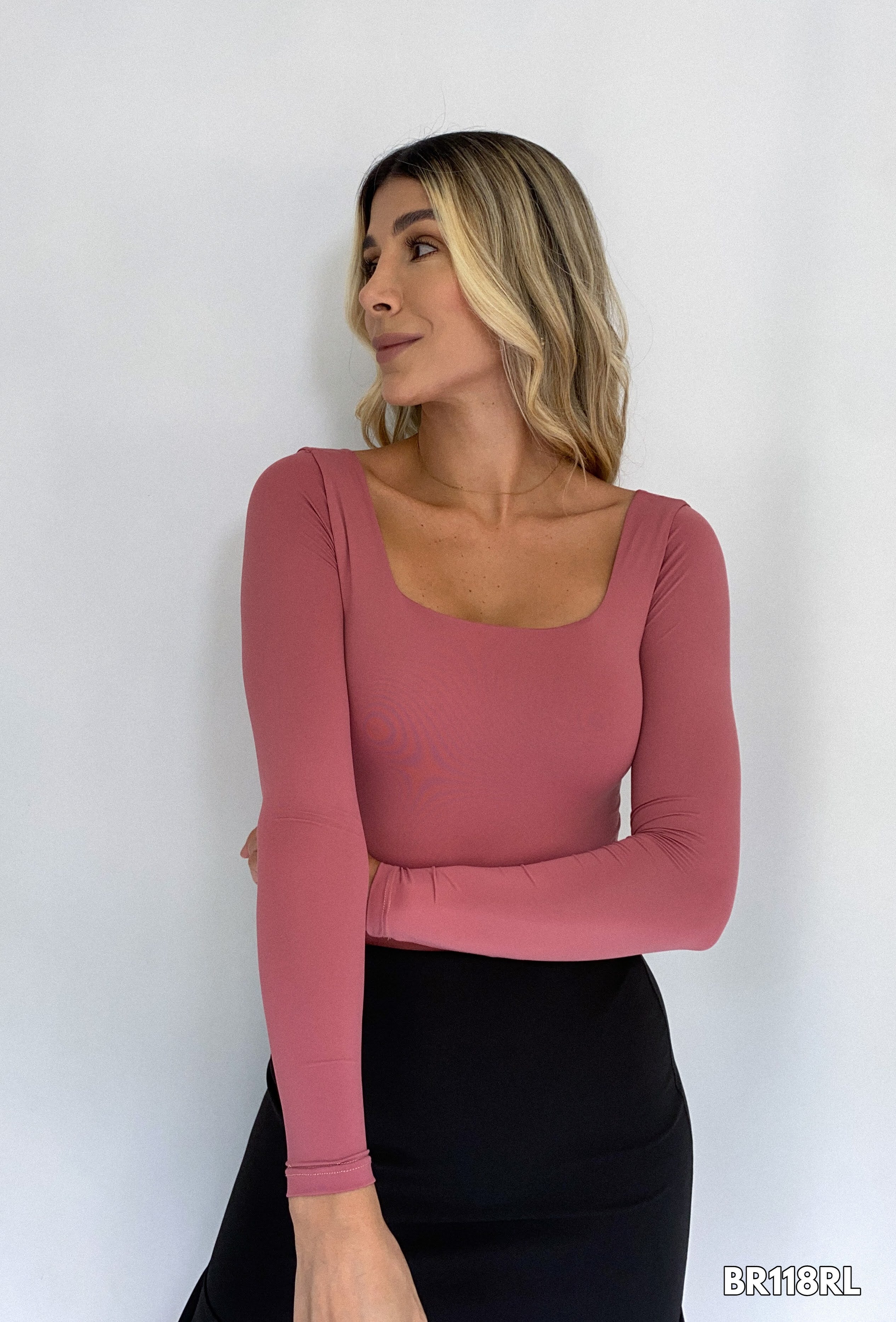 Body Manga Larga Cuello Cuadrado