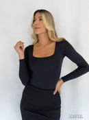 Body Manga Larga Cuello Cuadrado