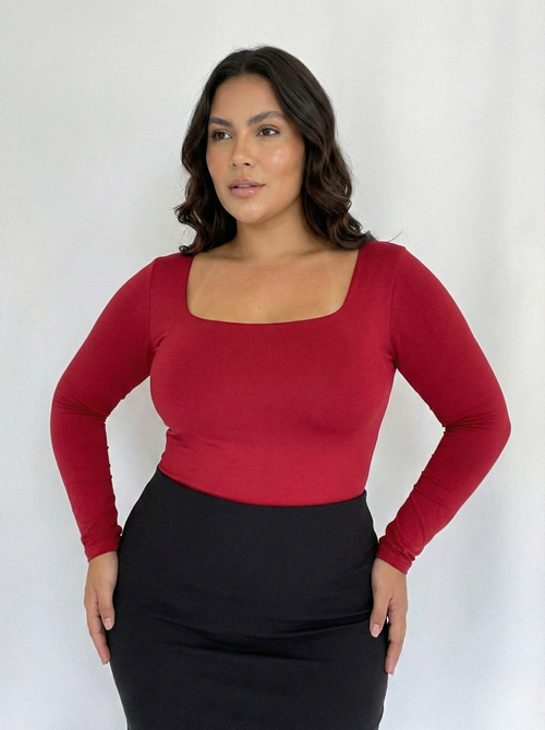 Body Manga Larga Cuello Cuadrado Plus