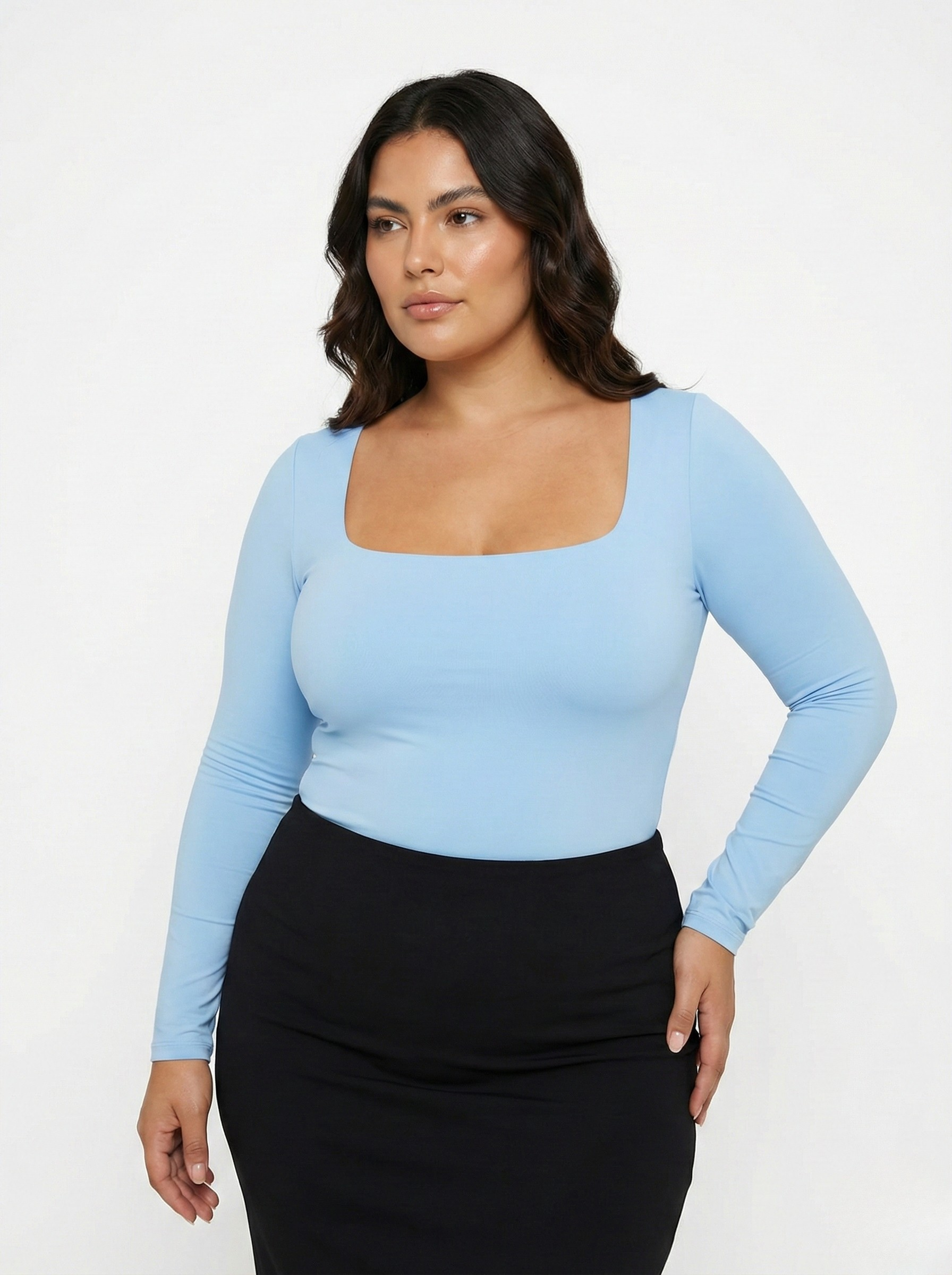 Body Manga Larga Cuello Cuadrado Plus