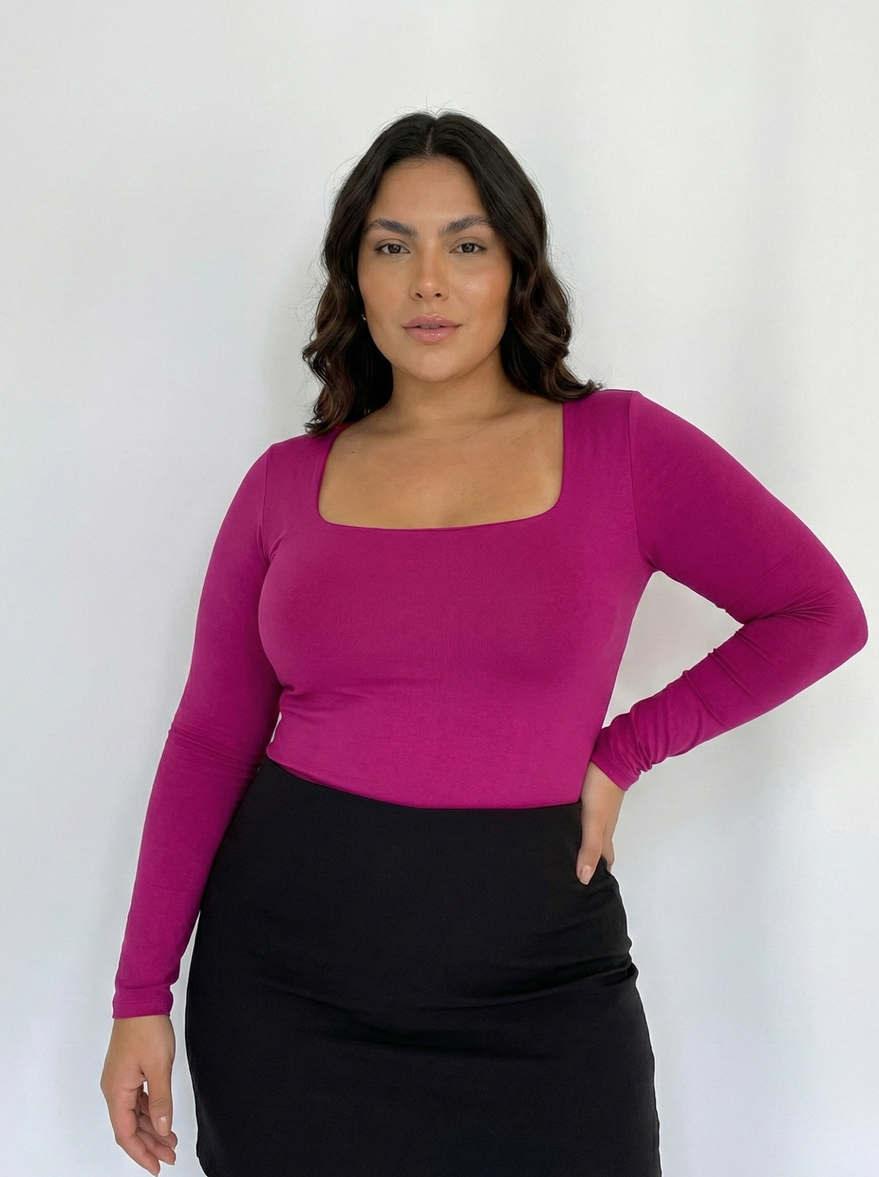 Body Manga Larga Cuello Cuadrado Plus