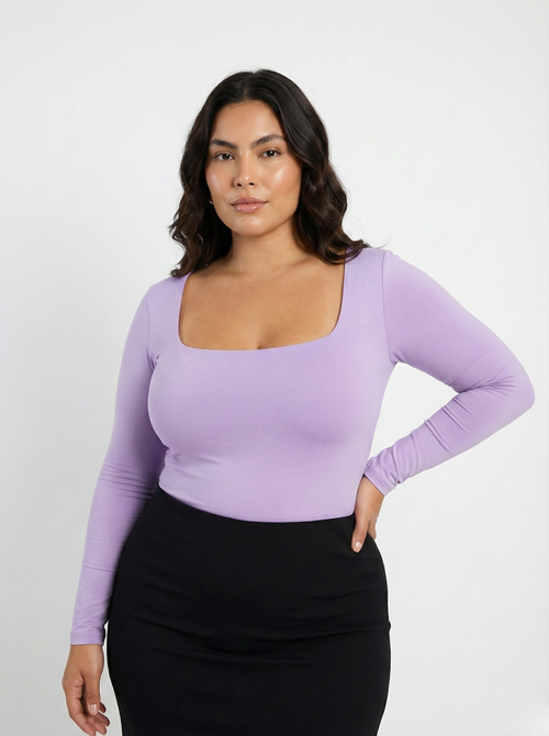 Body Manga Larga Cuello Cuadrado Plus