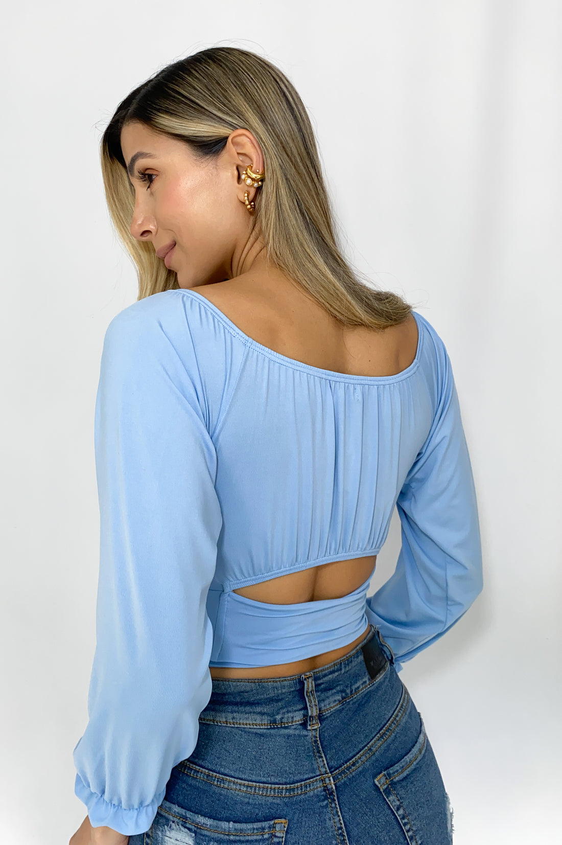 Blusa Manga Larga Amarrar Cintura