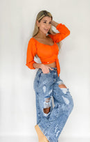 Blusa Manga Larga Amarrar Cintura