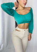 Blusa Manga Larga Amarrar Cintura