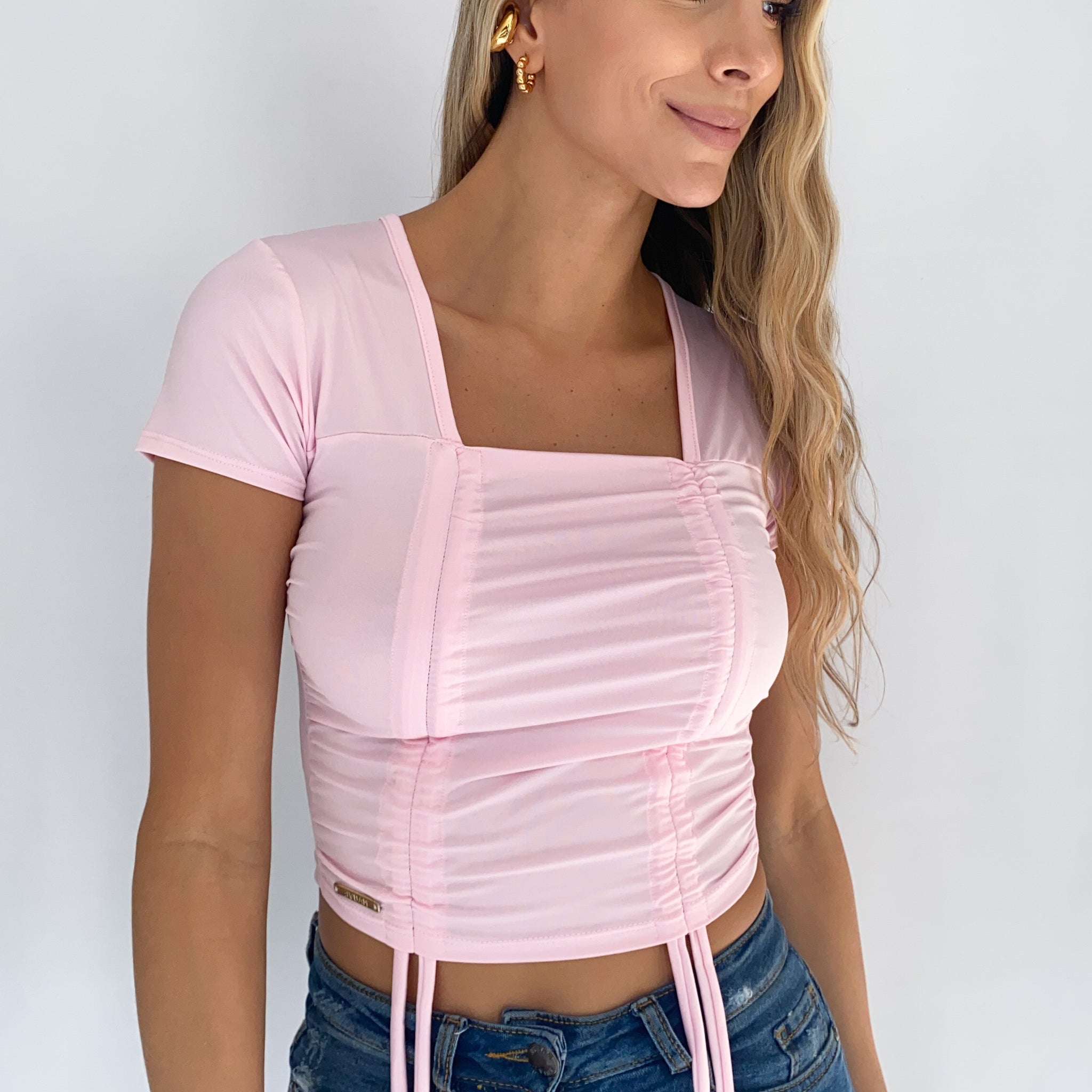 Blusa Manga Corta Runcho A Los Lados