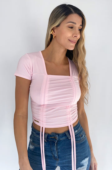 Blusa Manga Corta Runcho A Los Lados