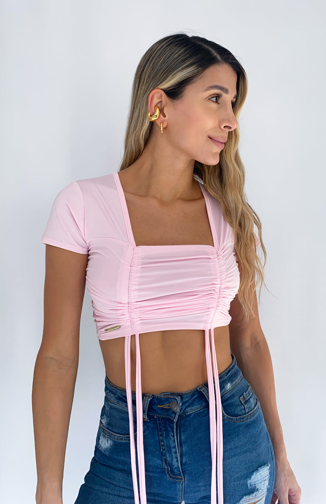 Blusa Manga Corta Runcho A Los Lados