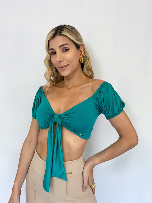 Blusa Corta Manga Corta Embombada Crotop